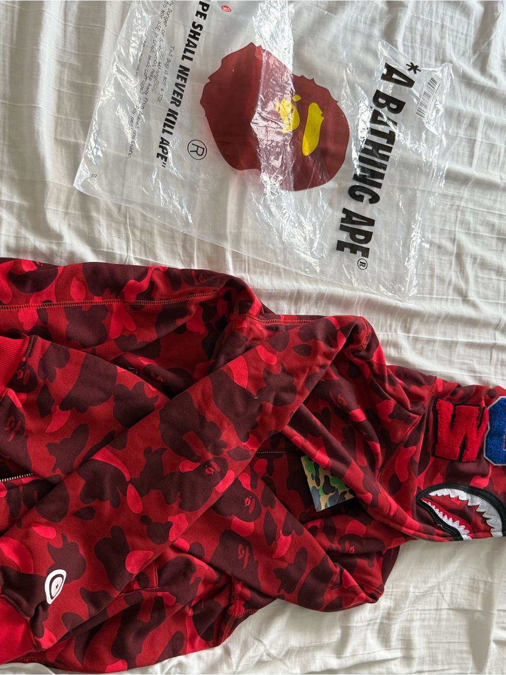 Bape Red & Maroon Camo Zip-Up Shark Hoodie Sweater